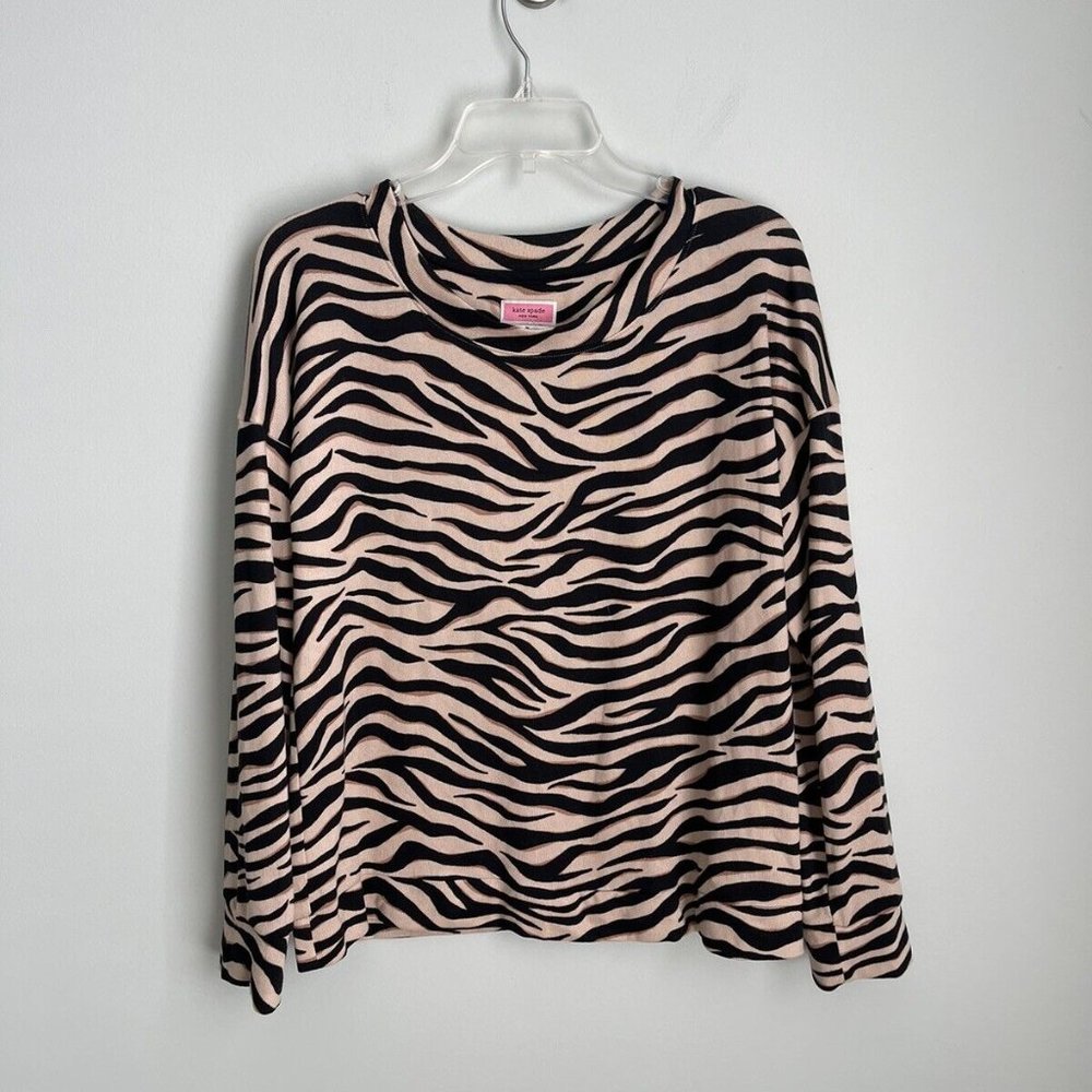 Kate Spade New York Beige Black Animal Print Long Sleeve Sweater